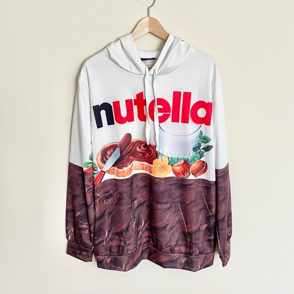 Nutella Spread Graphic White Brown Hoodie By Newcosplay Adult size XXL